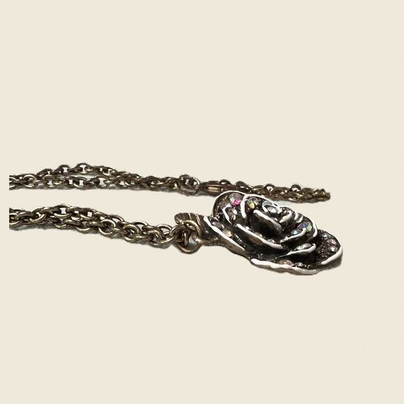 Sparkling Rose Pendant with AB Rhinestones on Vintage Chain, 20” - Picture 4 of 6